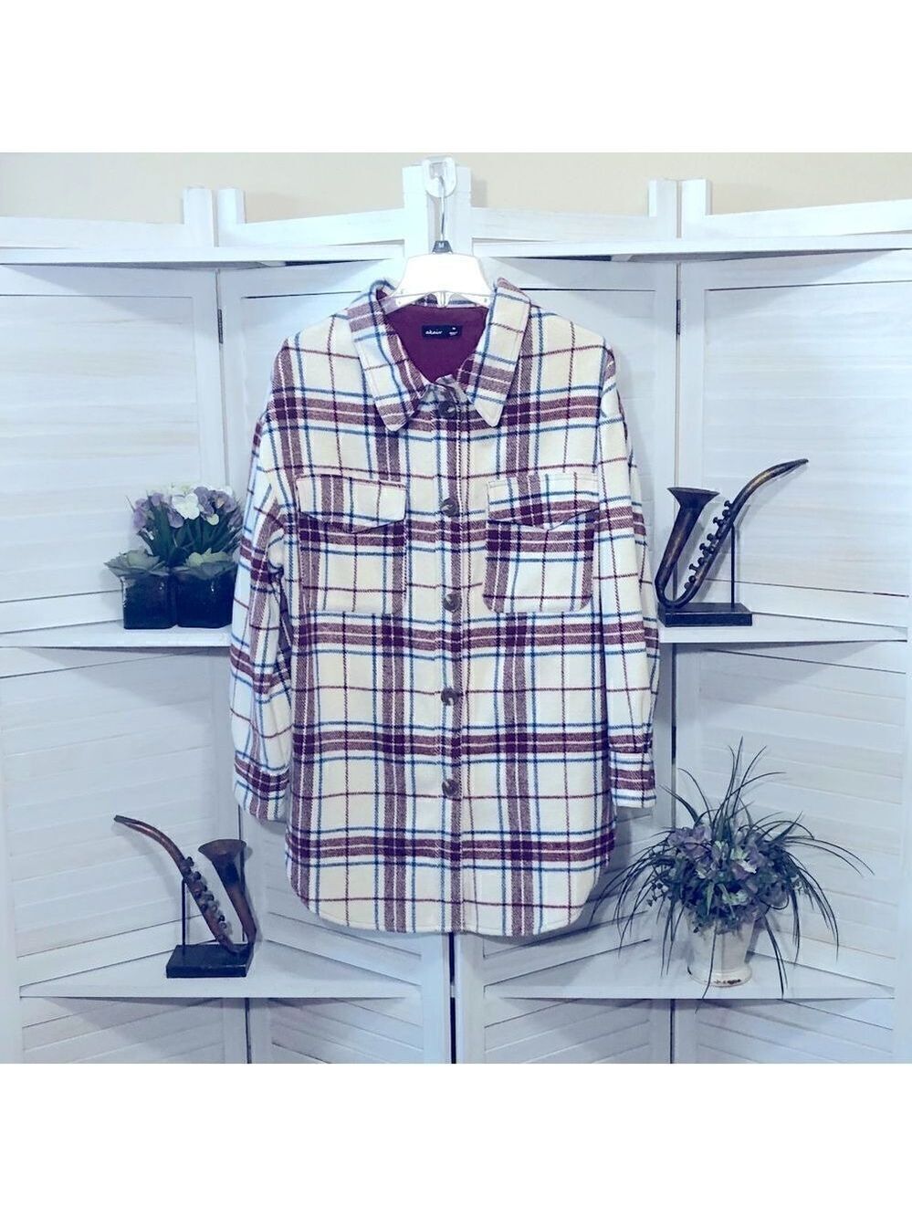 Flannel Jacket shacket burgundy plaid wool warm workwear hiking cabincore outdor